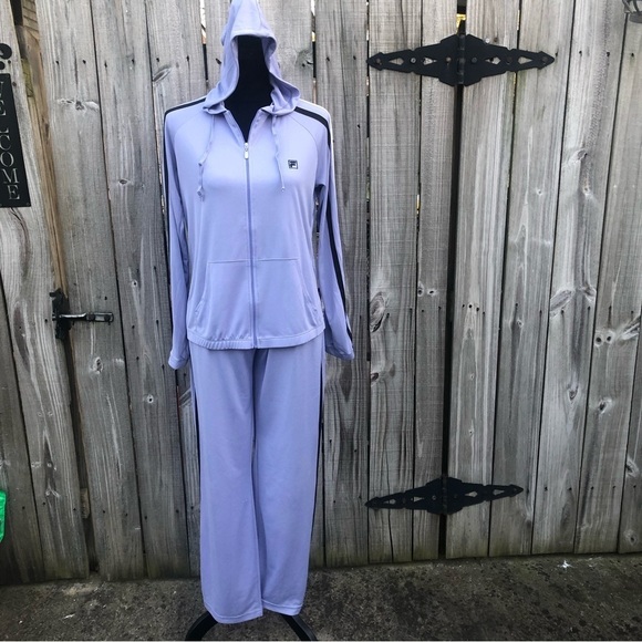 Vintage Fila Y2K Set of Lavender Drawstring Pants & Full Zip Hoodie Jacket M - Picture 1 of 14